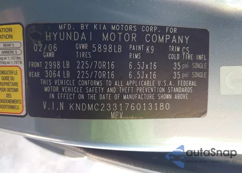 2007 Hyundai Entourage Gls/Limited/Se из США, поврежденный, VIN KNDMC233176013180